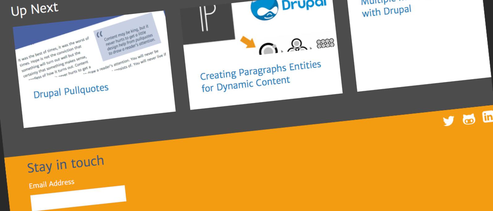 A screenshot showing the "up next" reusable tagged content block